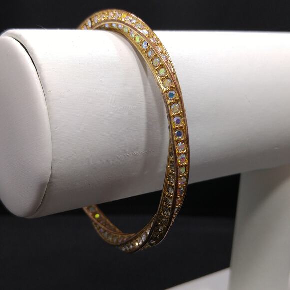 Vintage AB Rhinestone Twisted Bangle Bracelet, 1980s - Picture 8 of 10